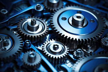 A detailed closeup view of a collection of gears within a machine