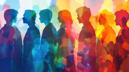Colorful upper body silhouettes of people from many generations as a population concept