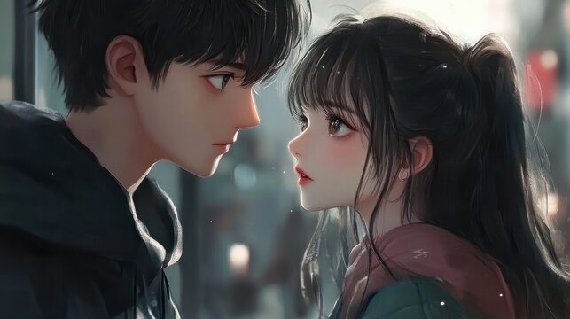 Cute anime couple by each other lovers