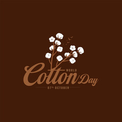World Cotton Day Logo isolated creative concept design. cotton background design. World Cotton Day banner template beauty cotton background. Natural organic fiber, cotton organic text.