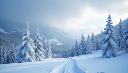 Snowy mountain trail serene winter landscape