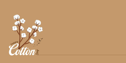 World Cotton Day Logo isolated creative concept design. cotton background design. World Cotton Day banner template beauty cotton background. Natural organic fiber, cotton organic text.