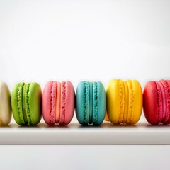  colorful macarons and white background 
