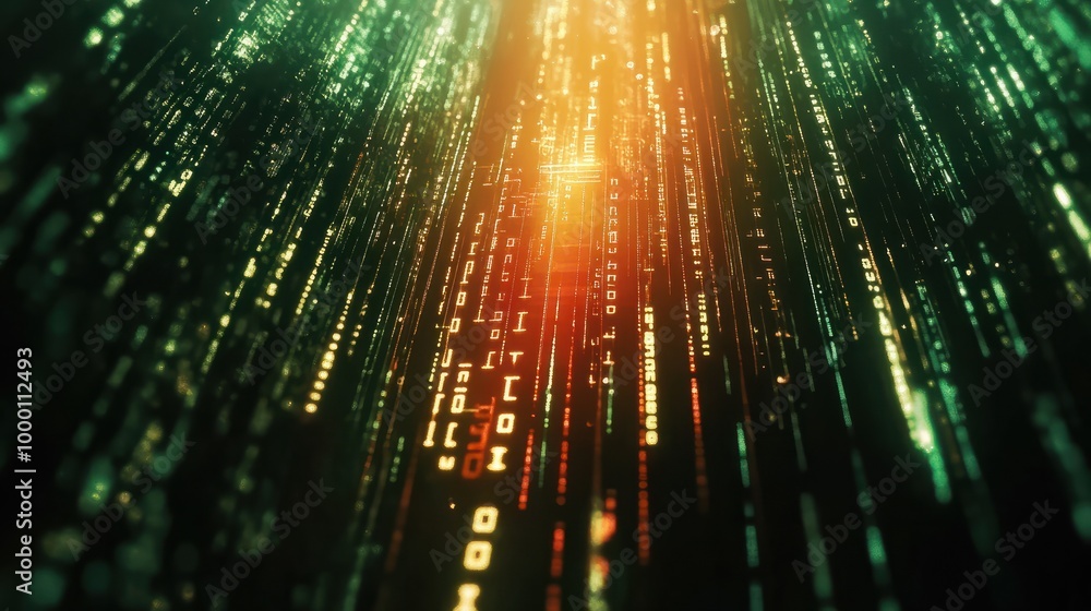 Poster digital matrix code glowing light abstract background