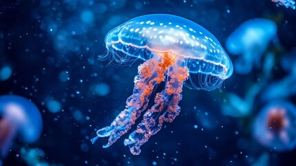 Obraz premium Bioluminescent Jellyfish in the Ocean.