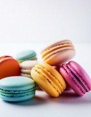  colorful macarons and white background 