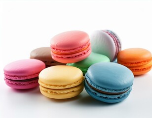  colorful macarons and white background 