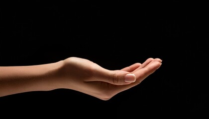 Fototapeta premium female hand holding showing or giving something over black background