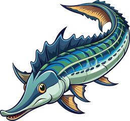 Sturgeon mascot vector sticker design