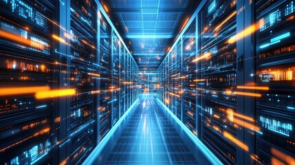 Obraz premium Information Traveling Through the Data Center Storage