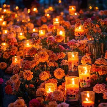 Janitzio's Day of the Dead: Candles and Cempasuchil Flowers among Altars in a Mexican Cemetery