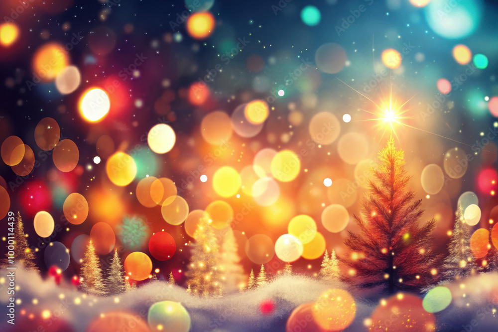 Poster sparkling lights and festive colors create a magical winter wonderland with twinkling trees in the b