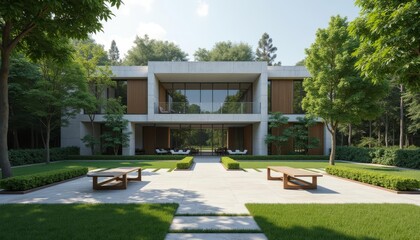  Modern architecture meets natural beauty in this serene setting