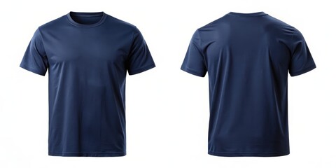 Symmetrical Blue T-Shirt Display with Seamless Design on White Background, Minimalist Product Photography for Branding or Mockups