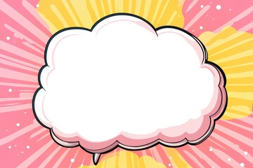 A blank white speech bubble with a pastel pink, yellow, and blue comic style background