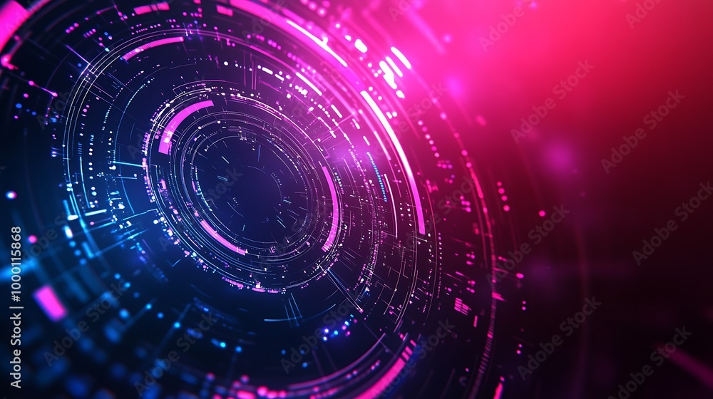 Poster Abstract glowing circle with futuristic tech design.