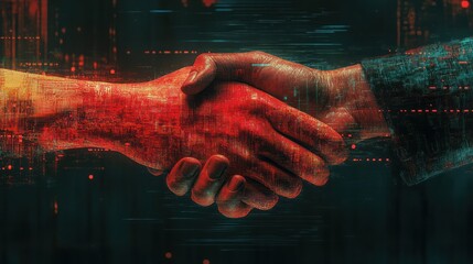 Handshake in digital futuristic style. The concept of partnership