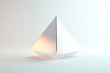 A Reflective Silver Pyramid Against a White Background