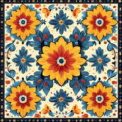 Fototapeta premium Vibrant Mexican Pattern with Traditional Colors and Geometric Shapes for Textiles, Fashion, and Decor