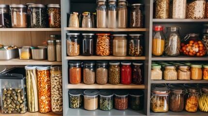 Organized Pantry With Glass Jars
