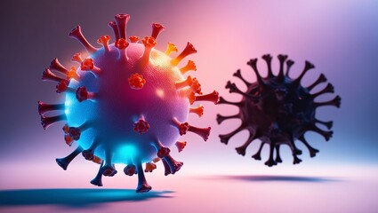 A 3D render of a healthy cell dividing and replicating, with a faint outline of a coronavirus in the background, symbolizing the impact of COVID-19 on cellular biology and health