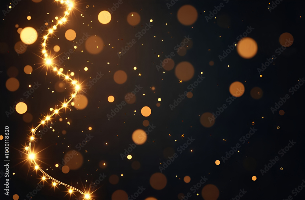 Canvas Prints black horizontal background with golden bokeh and a garland of lights