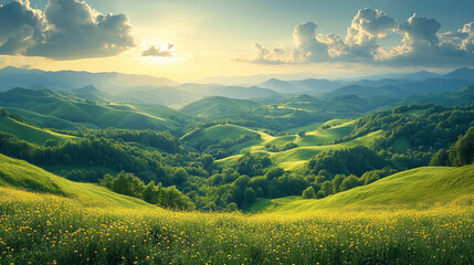 Obraz premium Beautiful and miraculous colors of green spring panorama landscape 