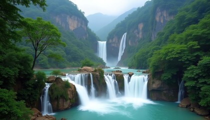 Fototapeta premium Epic Waterfall in a Jungle Paradise