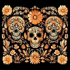 Mexican Day of the Dead Papel Picado Vector Collection on Black Background
