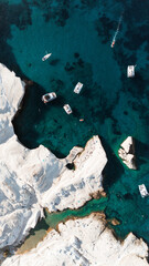 Boats anchored at Sarakiniko beach, Greece