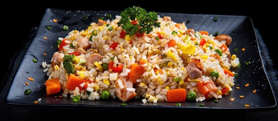 Fried Rice In Black Plate Train Fried Rice Chinese Style Fried Rice Thai Food