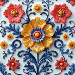 Mexican Floral Delight: A Vibrant Pattern with Unique Elements, Perfect for Any Design Project