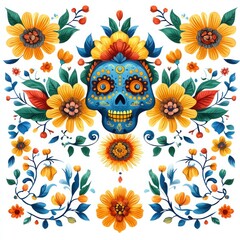 Mexican Paper Cutting Flags Border for Day of the Dead & Holidays - Vector Horizontal Banner with Colorful Traditional Decoration Elements on White