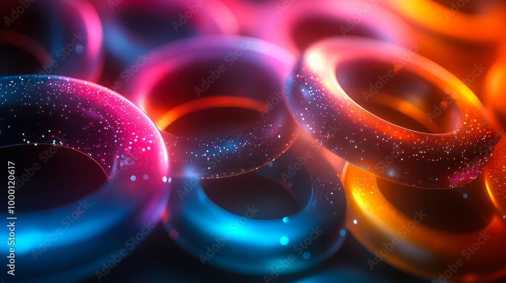 Poster vibrant abstract design of interconnected colorful circles with gradients representing futuristic an