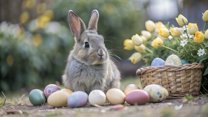 easter bunny with easter eggs