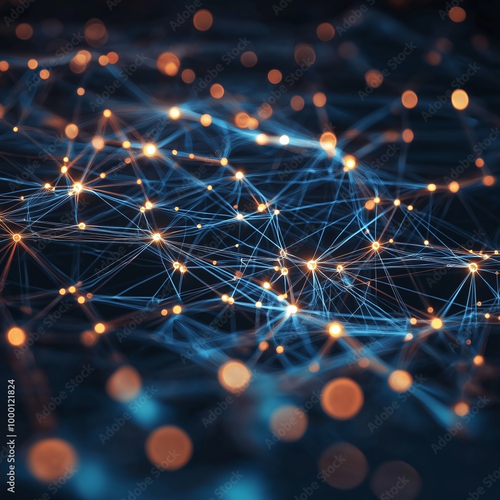 Poster abstract image depicting a network of glowing lines and nodes, representing digital connectivity and