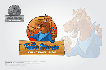 Taco Horse Logo Cartoon Character. Awesome and Unique Mascot Logo Illustration for your playful company.