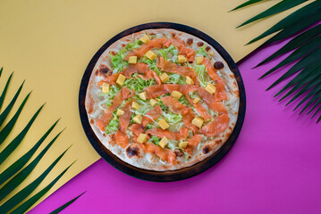 Tropical Pizza with Smoked Salmon, Mango, and Lettuce