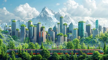 Obraz premium Realistic image showcasing the impact of urban sprawl and overpopulation on public health with a focus on resource depletion and the need for sustainable development. high resolution Illustration, in