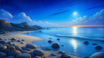 Obraz premium Full Moon Illuminates the Calm Night Sea