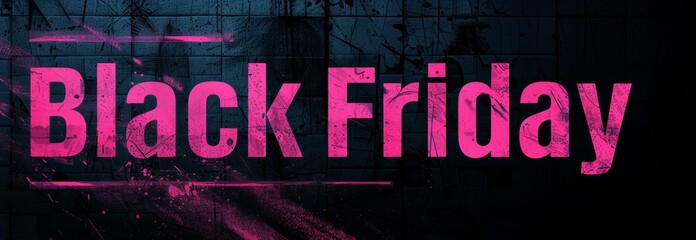 Modern Black Friday Banner with Bold Pink Text on Dark Textured Background. Concept of Shopping, Seasonal Sales, Retail Promotions