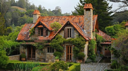 Obraz premium Stone Cottage in a Lush Garden