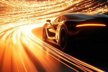 Abstract sport car with golden lights around. Space for copy