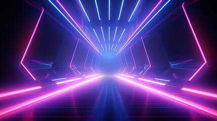 Obraz premium 3D abstract background with neon lights. neon tunnel .space construction