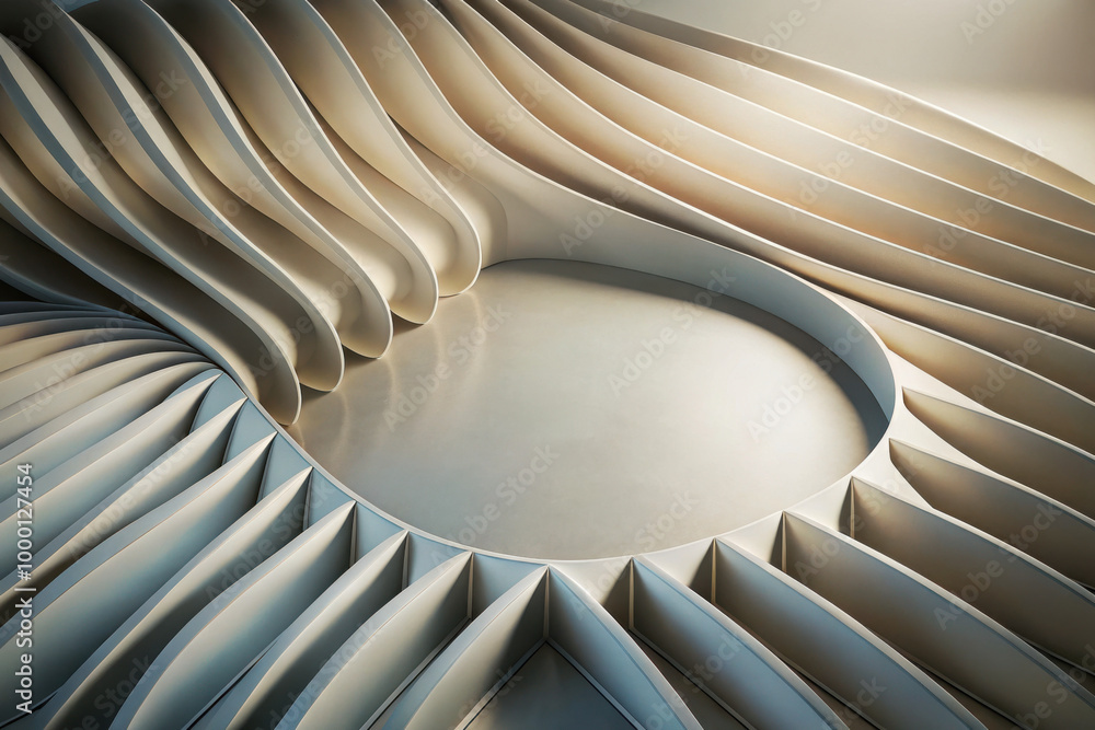 Poster intricate wave-like patterns create a stunning visual centerpiece in a minimalist design space illum