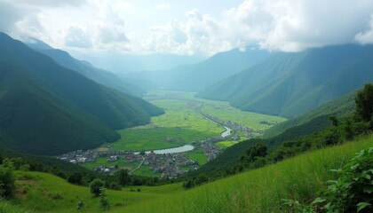  Tranquil valley nestled amidst majestic mountains