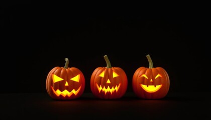  Spooky Halloween pumpkins glowing in the dark