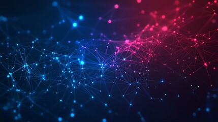 Obraz premium Abstract digital network with glowing lines and dots in blue and red color.