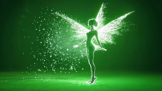 Magical being with glittering wings spread is posing on a solid color backdrop, perfect for visual effects and creative projects