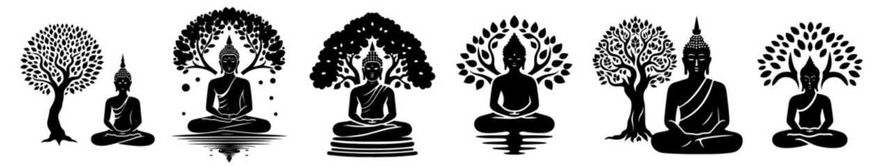 serene buddha in meditation pose silhouette black vector